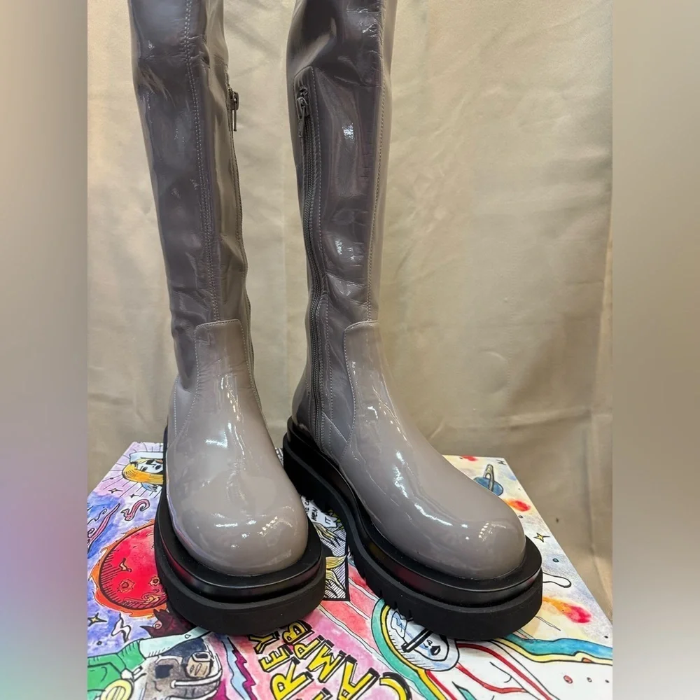 Jeffrey Campbell Tanked Over-the-Knee Patent Platform Boots Gray Size 9